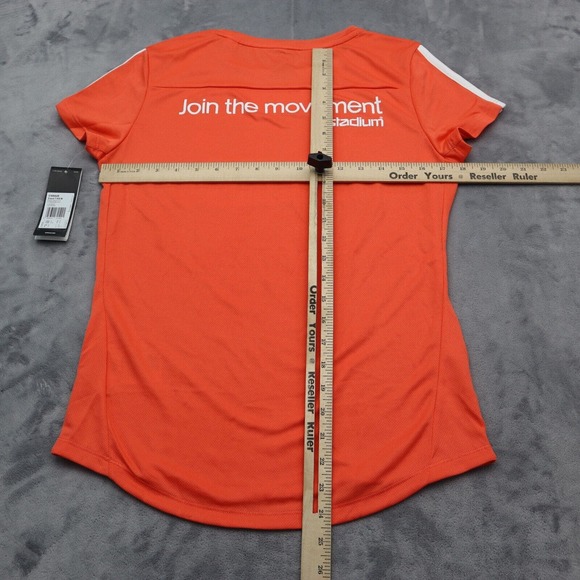 Adidas Shirt Womens M Orange Short Sleeve Crew Neck Logo Pullover Running Top - Picture 4 of 16